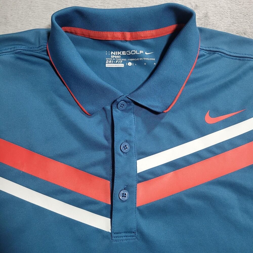 Nike Dri-FIT Golf Polo Shirt Mens Large Blue Chevron Performance - Picture 2 of 11